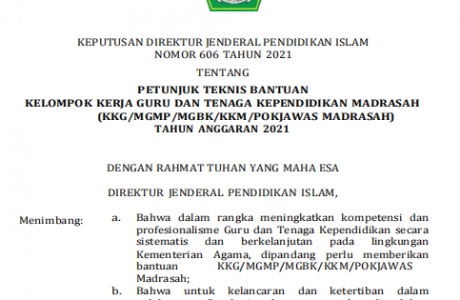 Download Juknis Bantuan KKG dan Tendik Madrasah Tahun 2021