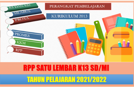Contoh RPP Satu Lembar SD MI K13 Terbaru Tahun Pelajaran 2021/2022