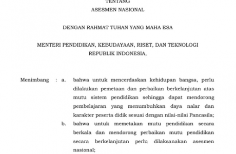 Permendikbudristek Nomor 17 Tahun 2021 tentang Asesmen Nasional