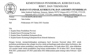 Edaran Pelaksanaan Asesmen Nasional AN Tahun 2021 Susulan