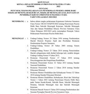 Juknis PPDB SMA SMK SPK Provinsi Sumatera Utara Tahun Pelajaran 2022/2023